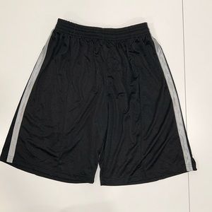 NWOT black & silver youth active workout soccer drawstring shorts for boys
